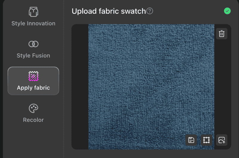 Apply fabric-upload fabric swatch