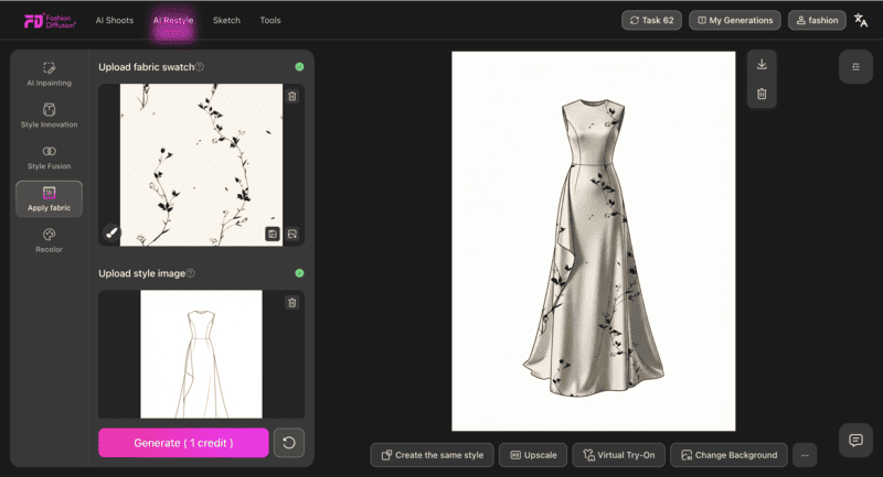 Apply different fabrics or color to your design and see the design look