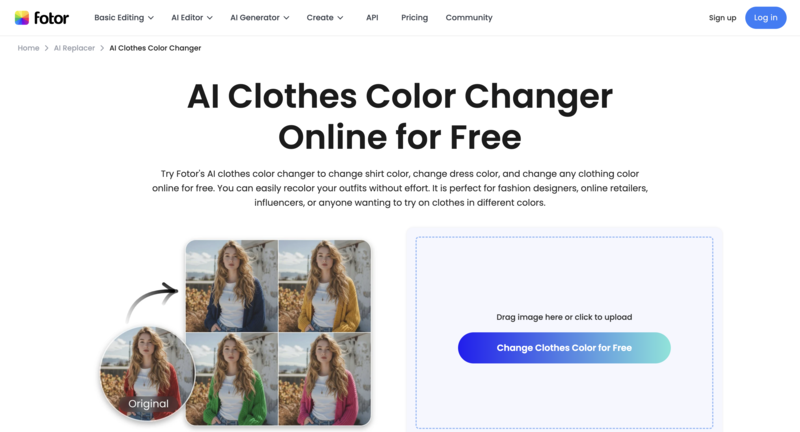 3. AI shirt color changer-Fotor