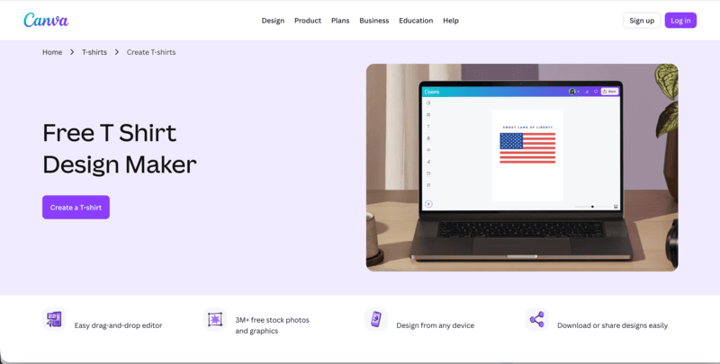 Canva approaches T-shirt design from a template-first perspective.