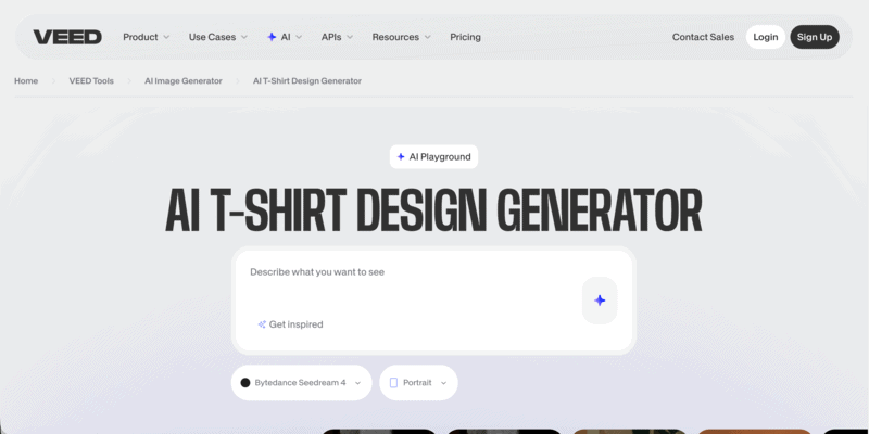 VEED offers an AI T-shirt design generator that transforms simple text prompts into instant T-shirt graphics.