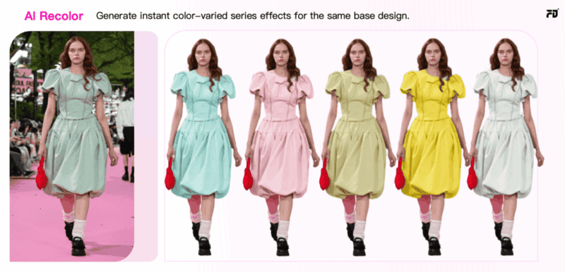 AI recolor tool can generate instant color-varied series effects for the same base design.