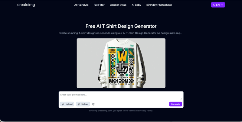 Createimg is built around fast AI-powered T-shirt design creation.