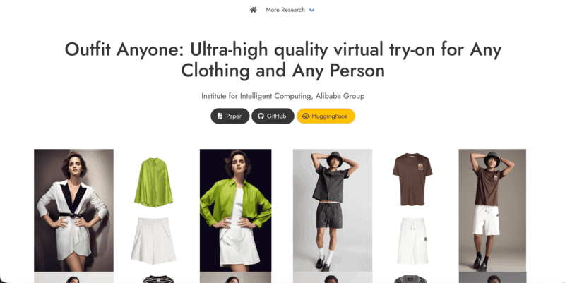 The homepage of Outfit Anyone’s official website.