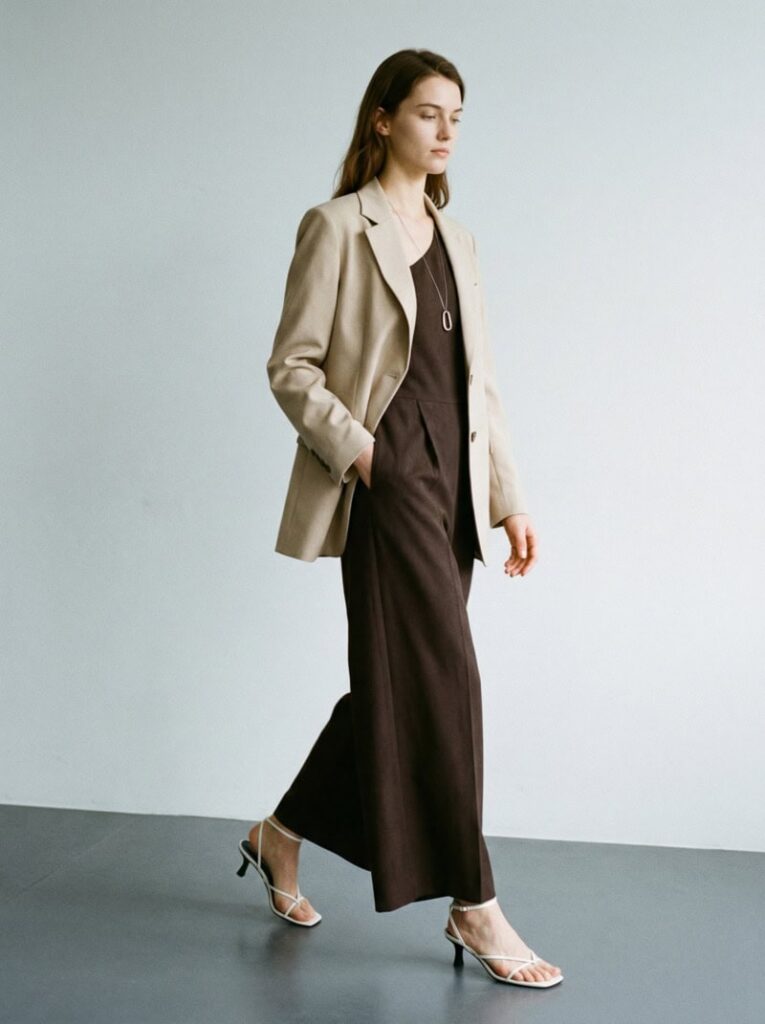 Minimalist commercial look by Fashion Diffusion's AI Outfit Generator feature.