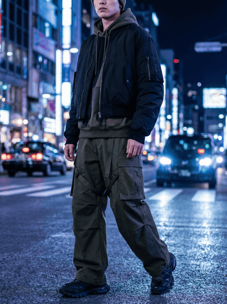 Modern streetwear outfit by Fashion Diffusion's AI Outfit Generator feature.