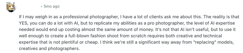 A photographer's words on the AI efficiency.