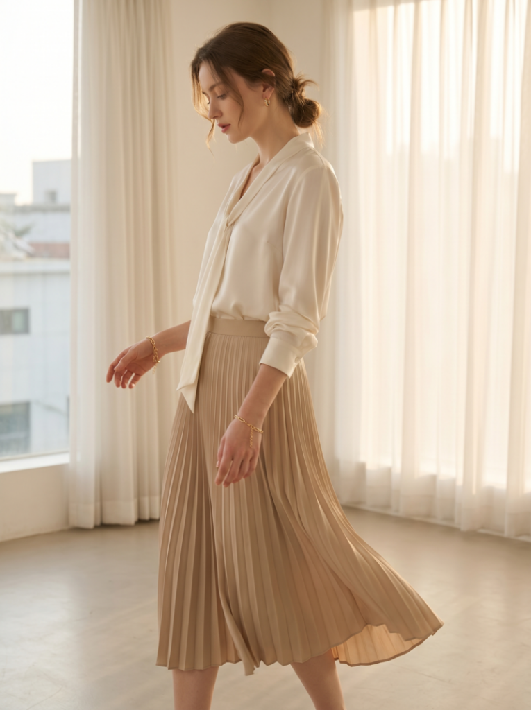 A more delicate and fluid interpretation of quiet luxury, focused on softness rather than structure.