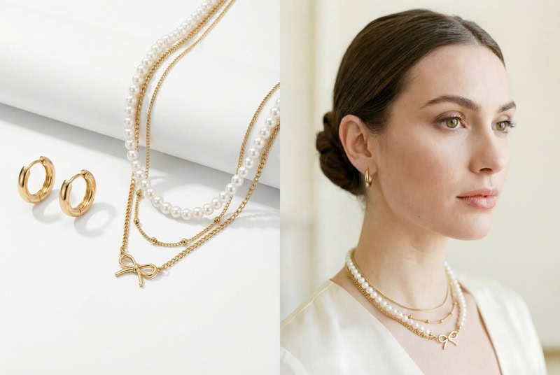 AI virtual try-on of jewelry placed naturally on model.