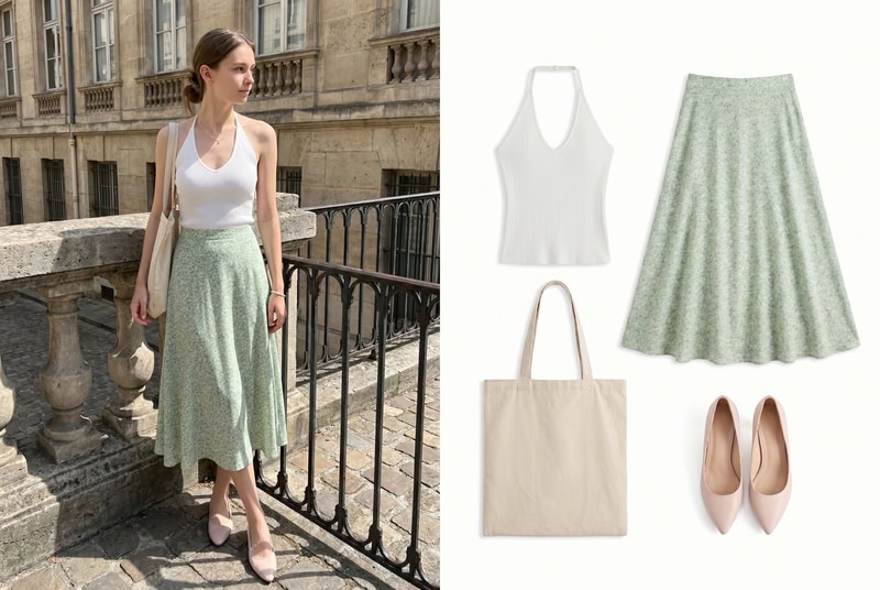 Before and after Fashion Diffusion AI-generated flat-lay image comparison.