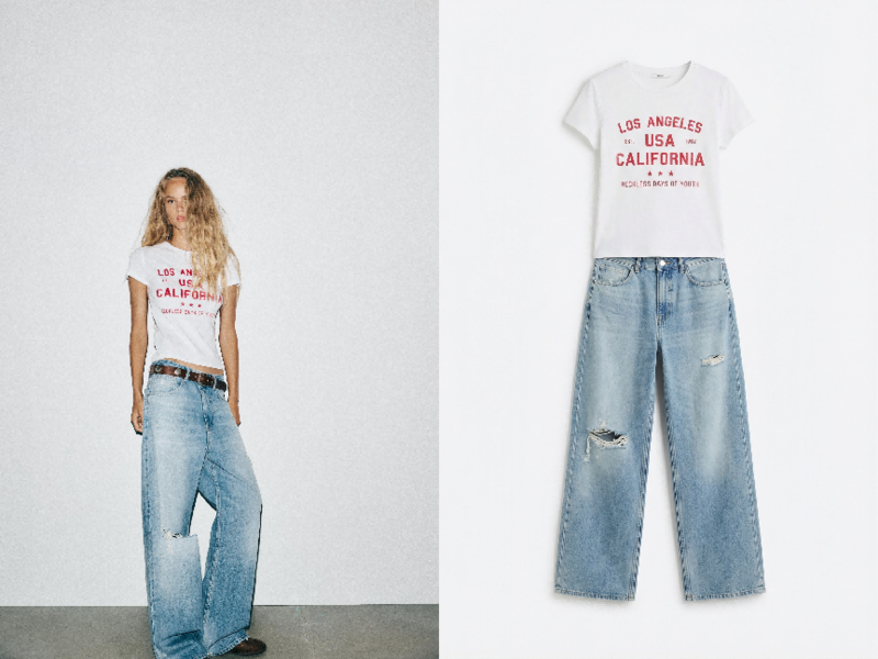Virtual try-on image of a white t-shirt on an AI-generated model