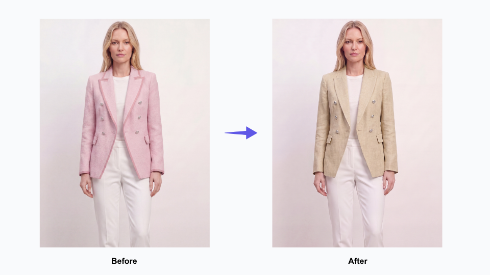 Apply Fabric takes an existing garment image and renders it in a different fabric