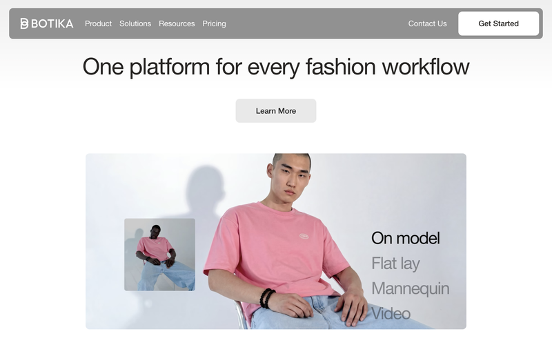 Botika simplifies the process of producing fashion campaign visuals. Brands typically upload their product images, and the AI places them onto virtual models in clean, styled environments.