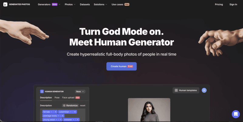 Generated Photos's product page.