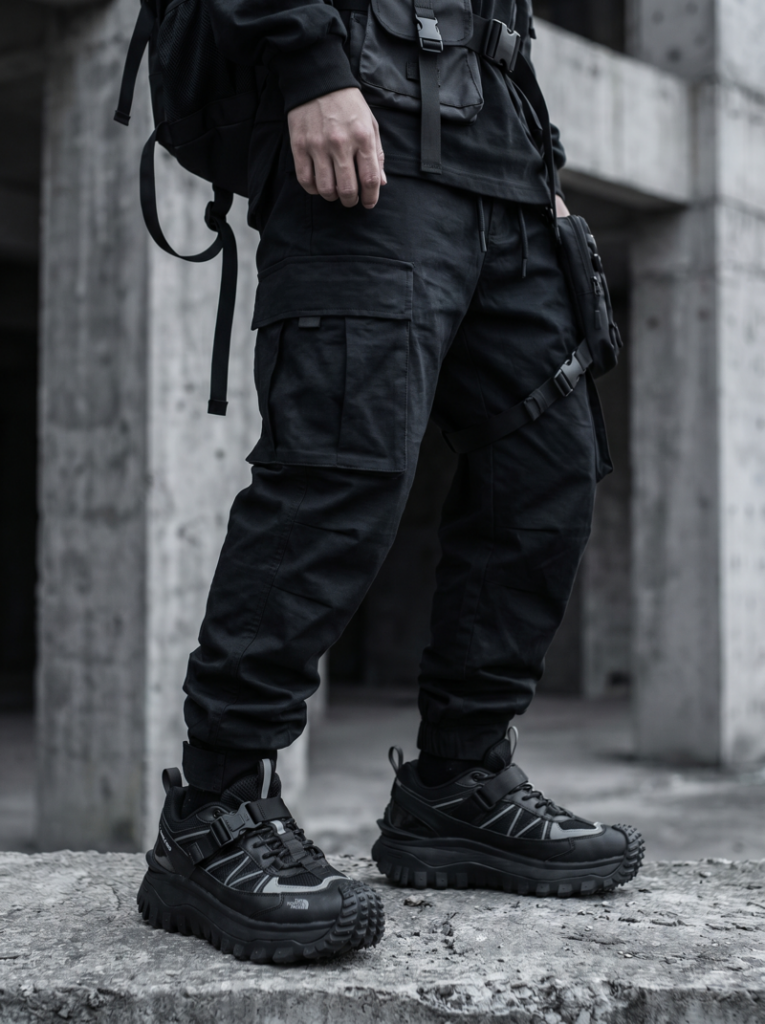 In techwear, shoes are not just accessories, they are part of the functional system.