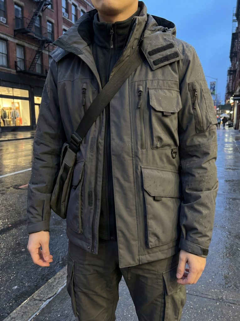Techwear jacket: waterproof, windproof, or modular jackets act as the centerpiece of your outfit.