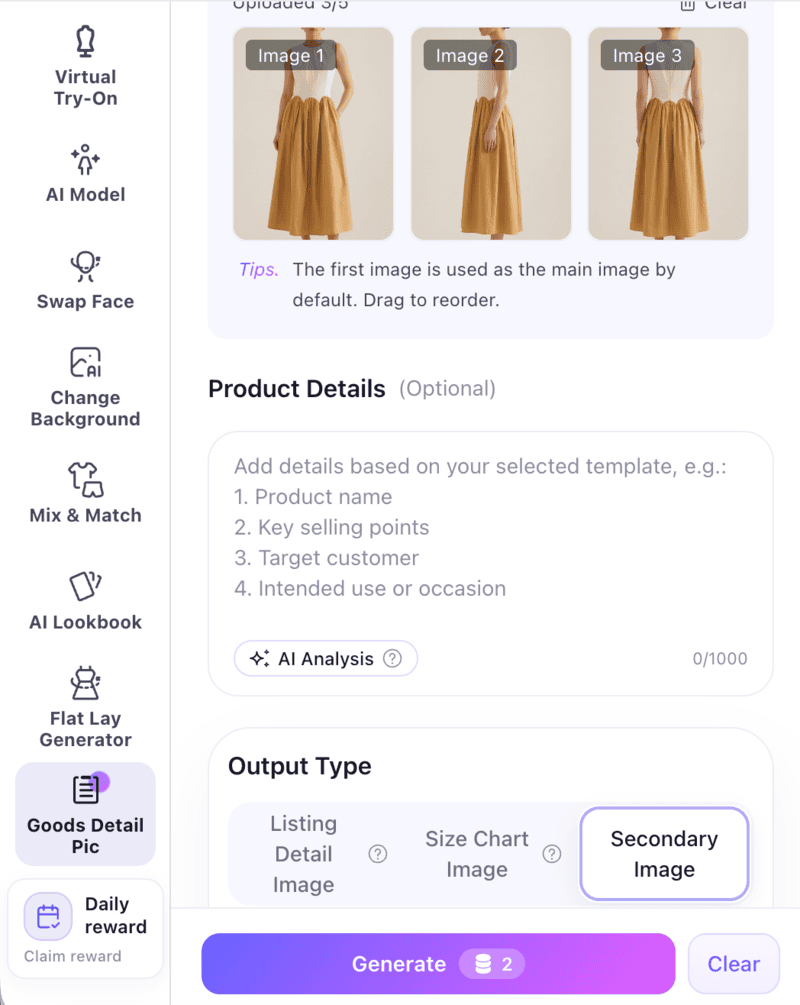 The product page of Fashion Diffusion's Goods Detail Pic feature.
