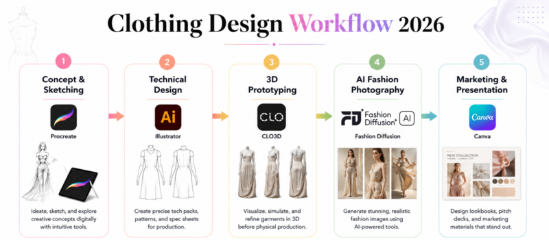 5 Stage Clothing Design Workflow 2026 - From Sketching to AI Photography and Marketing