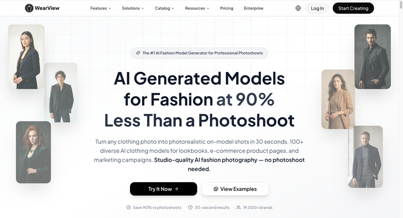 WearView AI fashion video generator interface showing pre-built animation templates including walk cycle and pose transition options for ecommerce product video