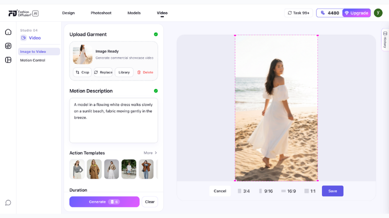 Navigate to AI Fashion Video and upload your image