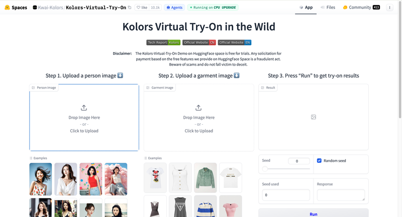 Kolors Virtual Try-On Hugging Face Space providing free AI bikini virtual try-on