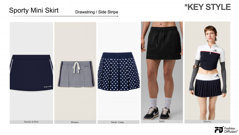Sporty mini skirt with a drawstring waist and side stripe detailing, a key skirt in the Après Style trend