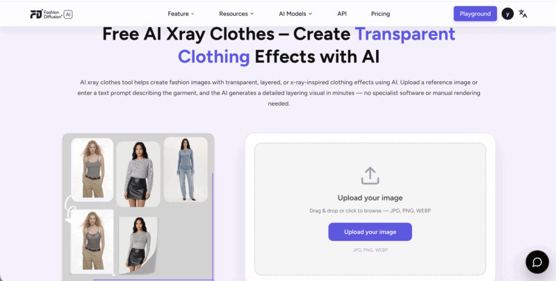 Fashion Diffusion AI x-ray clothes tool page.