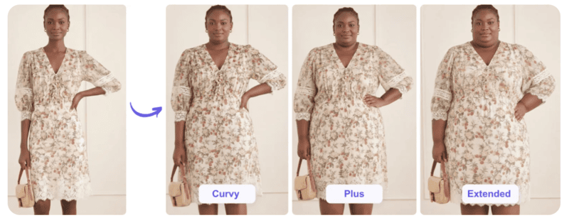 AI plus size visuals help teams evaluate how a garment’s silhouette translates across size ranges.