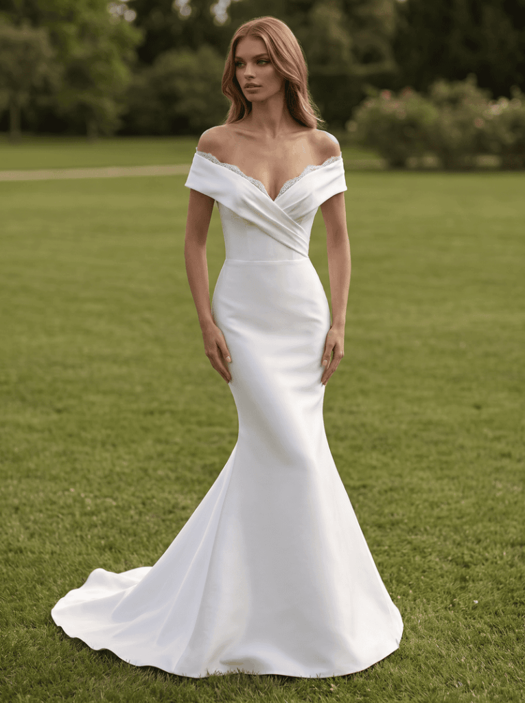 Trumpet wedding dress try on.