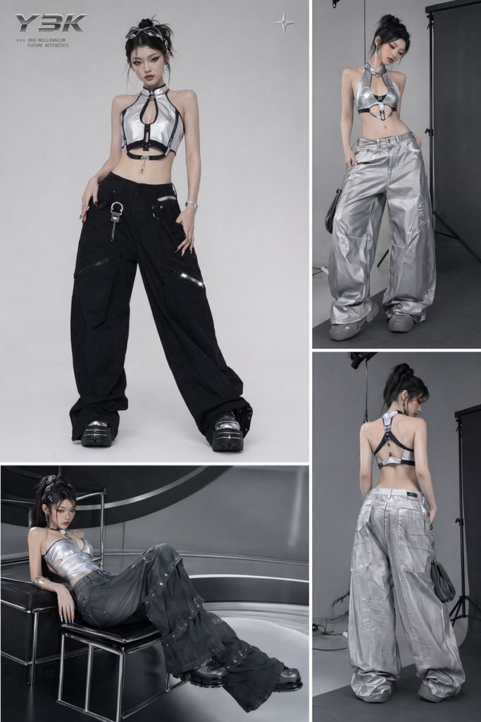 Y3K silhouettes tend toward exaggerated proportions.