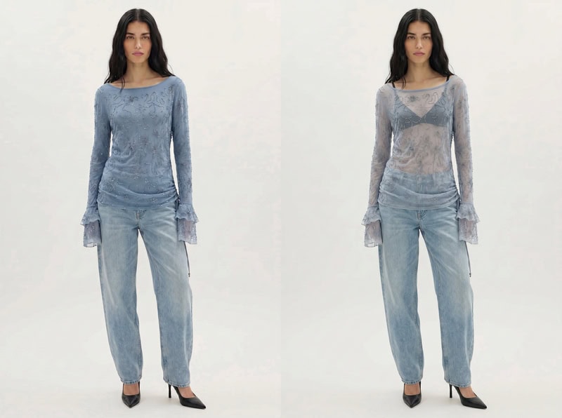 See through clothes effect before-and-after comparison.