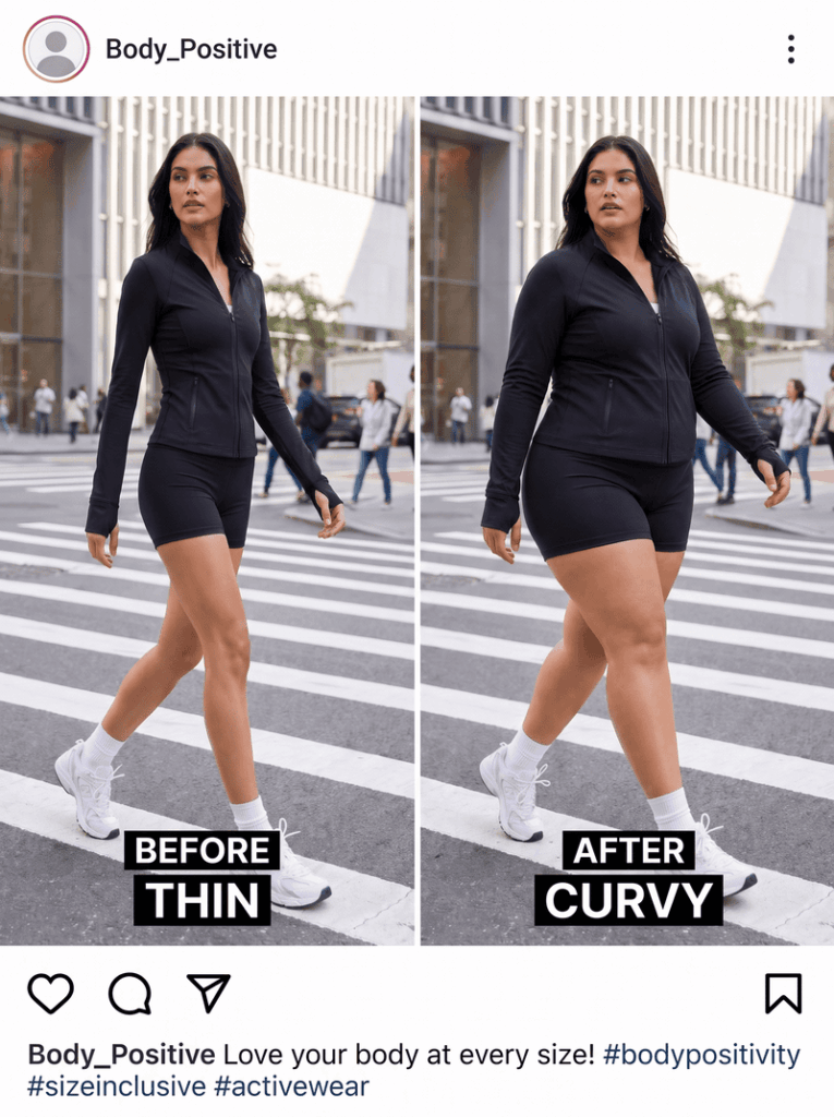 Content creators use XXXL/XXXXL size AI for inclusive content, without reshooting.