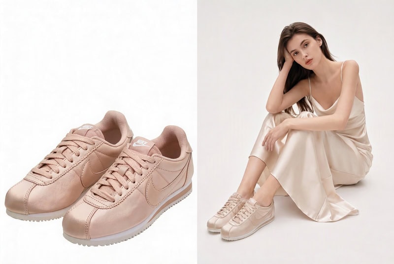 Satin sneakers try-on result.