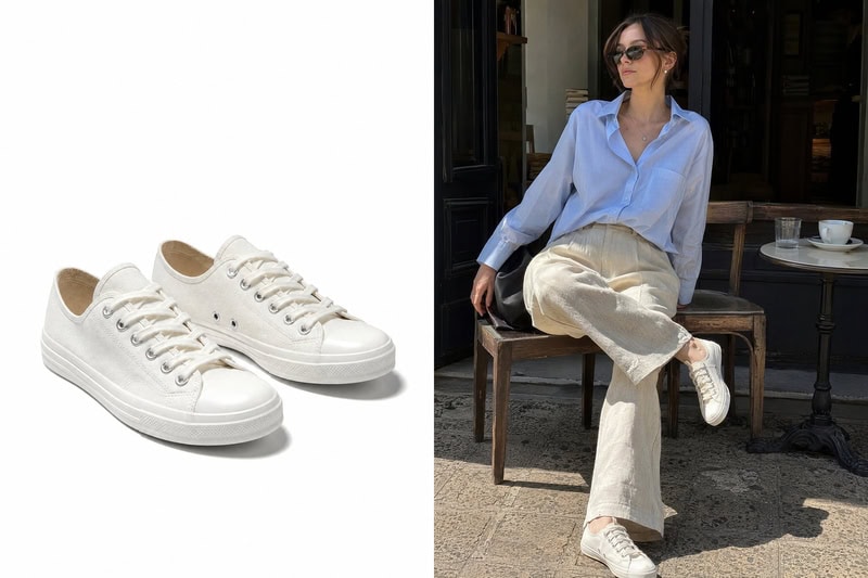 Canvas low-top sneakers try-on result.