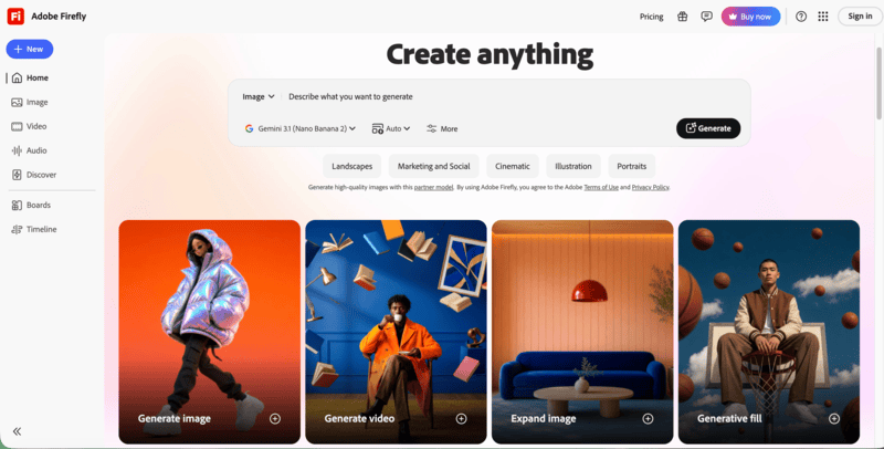 Adobe Firefly's home page.