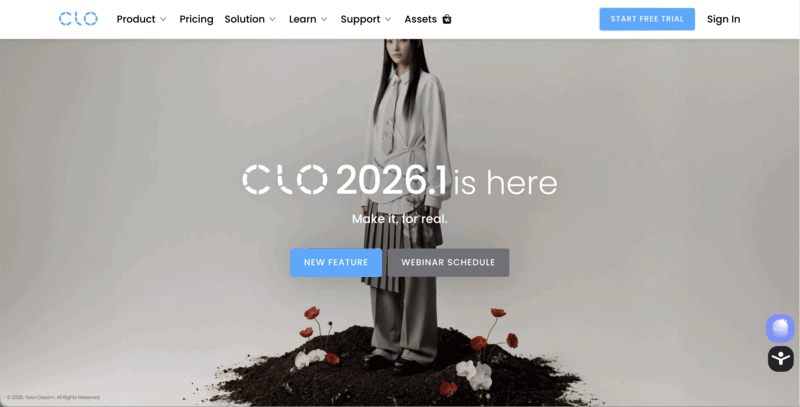 CLO 3D's home page.