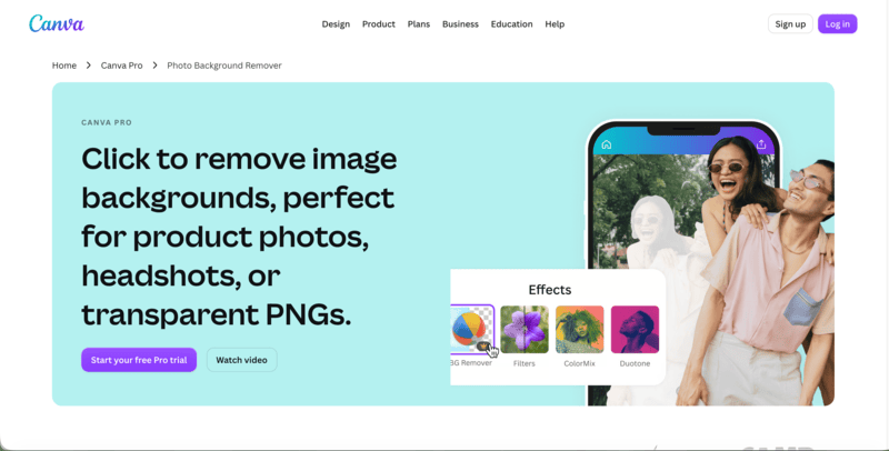 Canva's background remover interface.