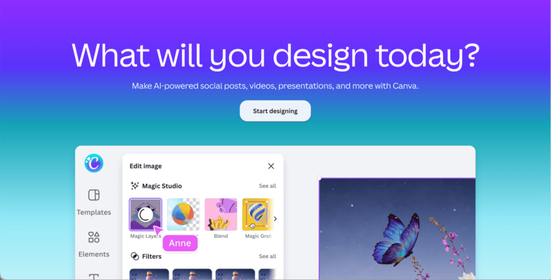 Canva's home page.