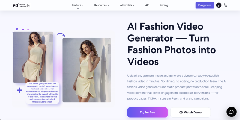 Fashion Diffusion's AI fashion video generator interface.