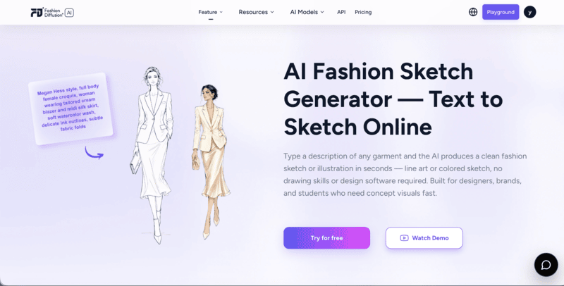 Fashion Diffusion's AI fashion sketch generator interface.