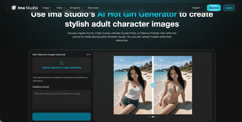 Ima Studio's AI hot girl generator interface.