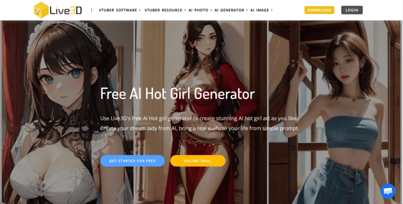 Live 3D's free AI hot girl generator interface.