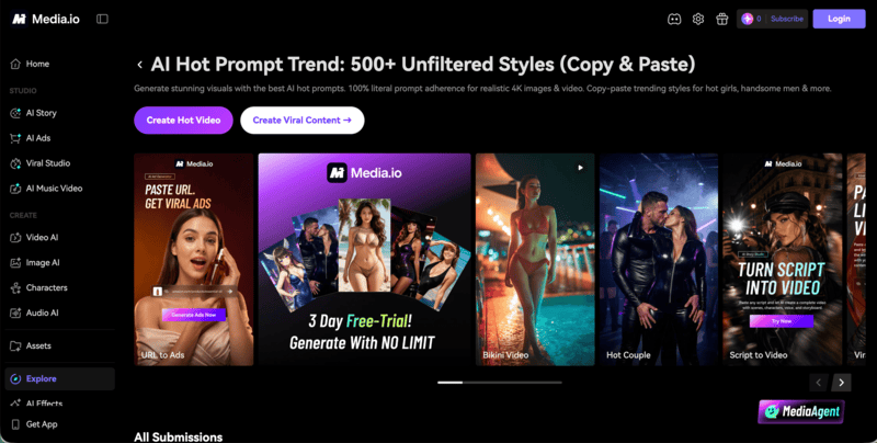 Media.io's AI hot girl generator interface.