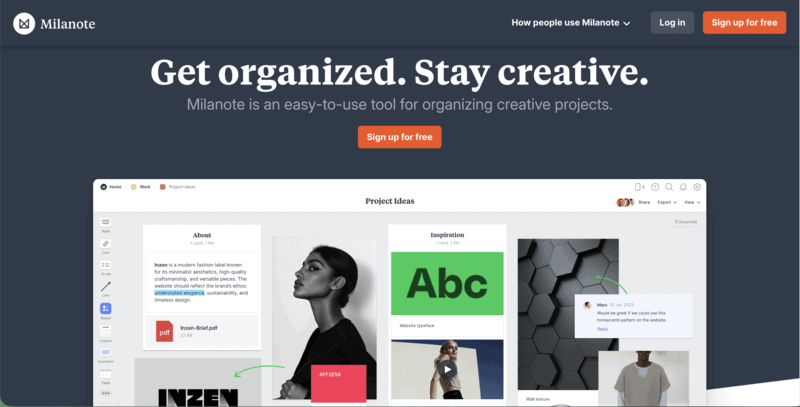 Milanote's home page.