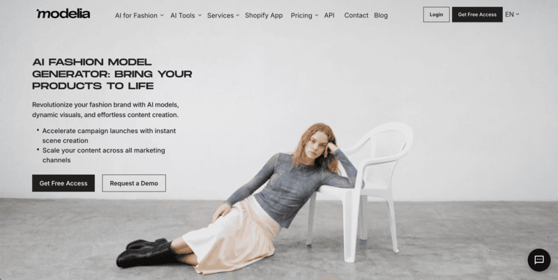 Modelia's homepage.
