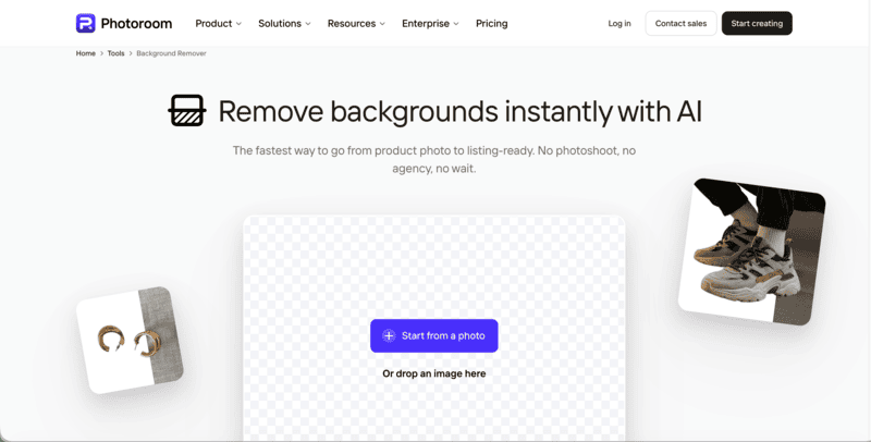 Photoroom's background remover interface.