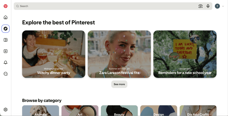 Pinterest's home page.