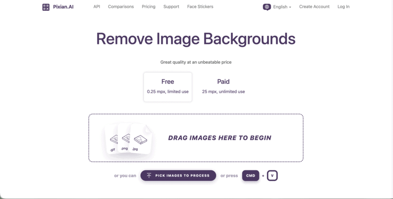 Pixian's background remover interface.