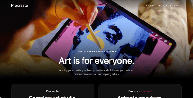 Procreate's home page.