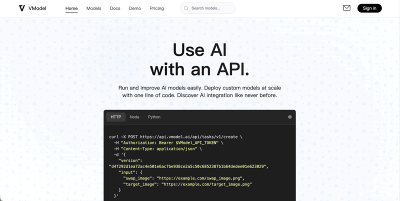 VModel.ai's homepage.